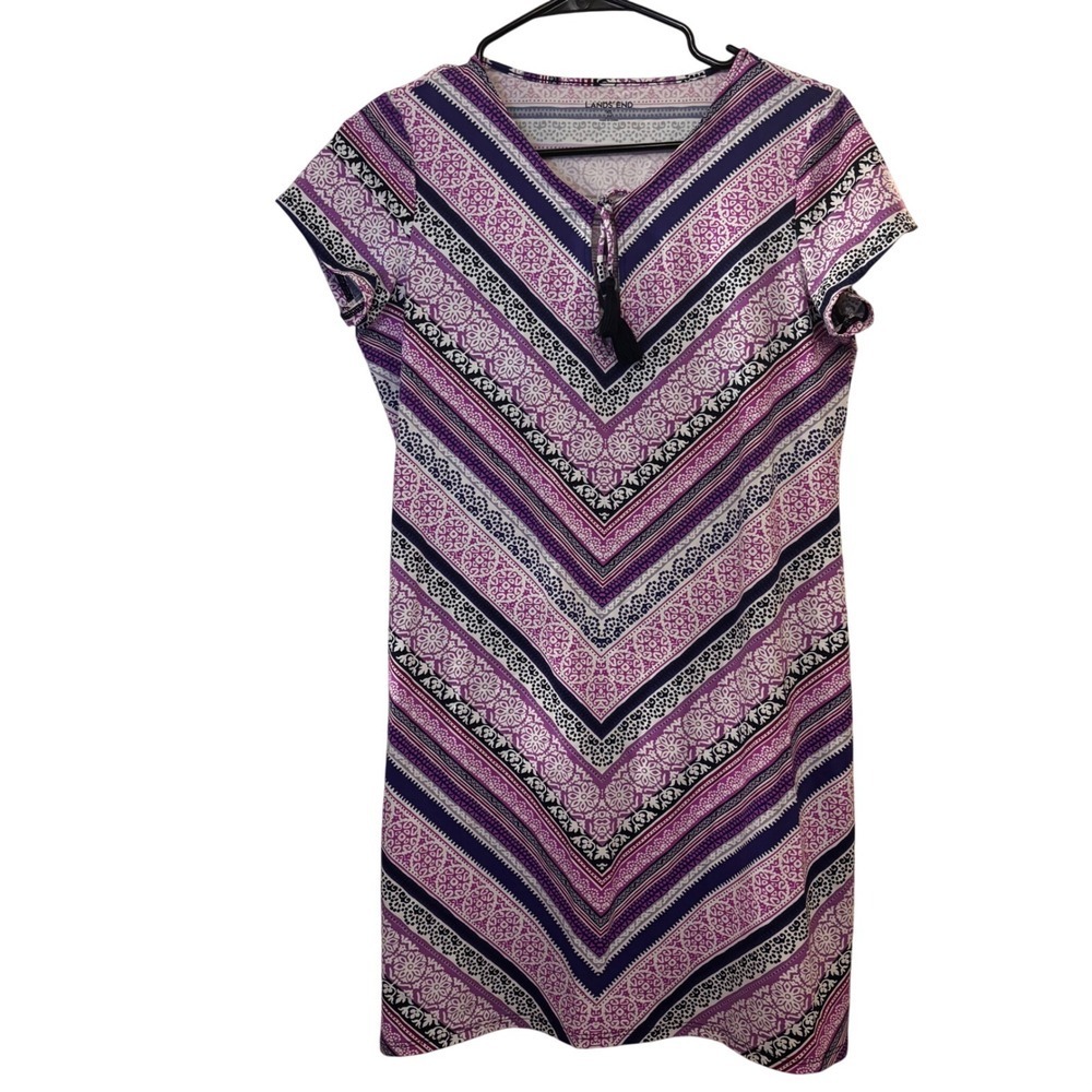 Lands End Women's Dress‎ XS Geometric Pattern Purple Short Sleeve